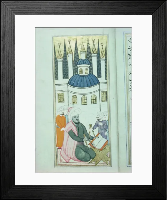 Framed Print : Manuscripts showing measuring and drawing instruments Framed Print : Manuscripts showing measuring and drawing instruments
