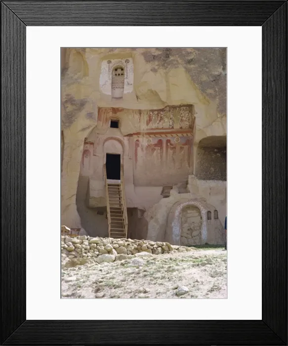 Framed Print : Religious frescoes on outside of a rock cut building Framed Print : Religious frescoes on outside of a rock cut building