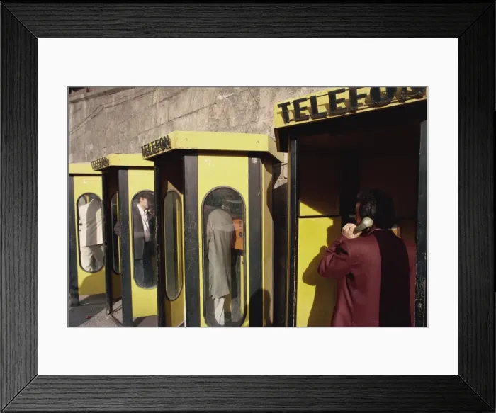 Framed Print : People in telephone kiosks on Galata Bridge Framed Print : People in telephone kiosks on Galata Bridge