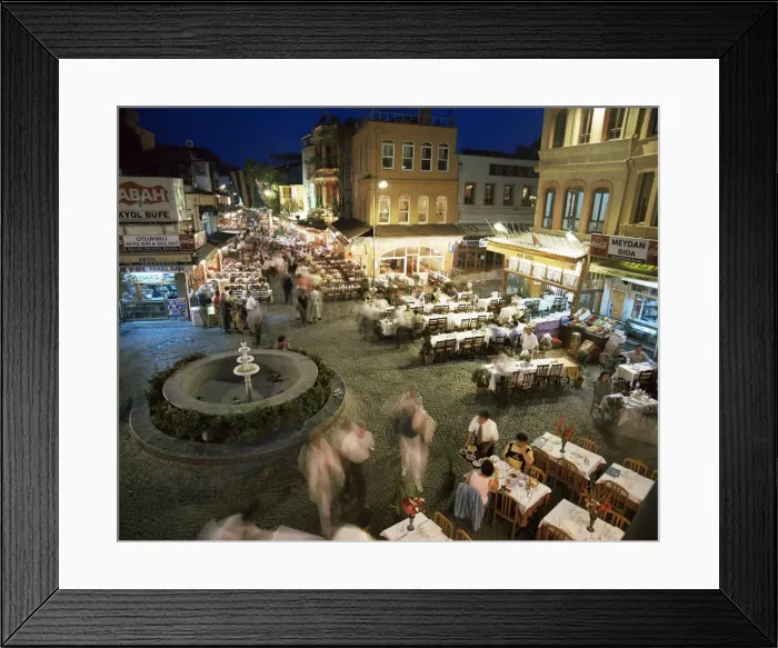 Framed Print : Fish restaurants on the pavement Framed Print : Fish restaurants on the pavement