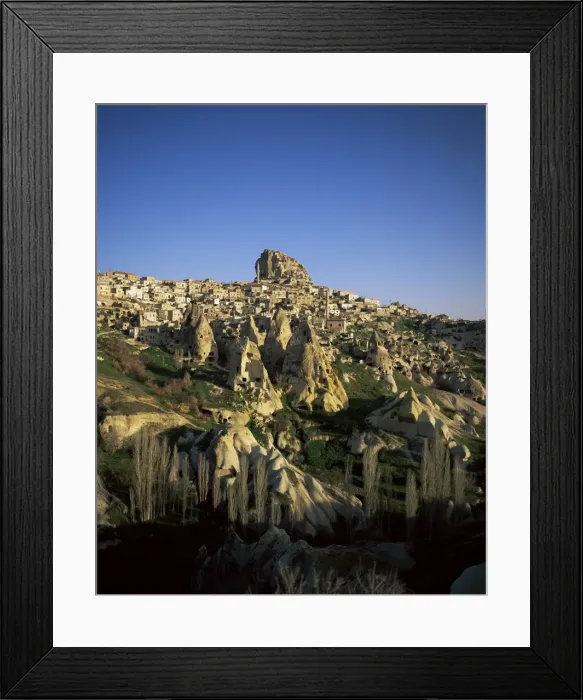 Framed Print : View of Uchisar with houses carved in conical rock formations Framed Print : View of Uchisar with houses carved in conical rock formations