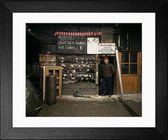 Framed Print : Smith in front of his workshop Framed Print : Smith in front of his workshop