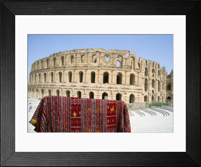 Framed Print : Rug hanging in front of the Collosseum Framed Print : Rug hanging in front of the Collosseum