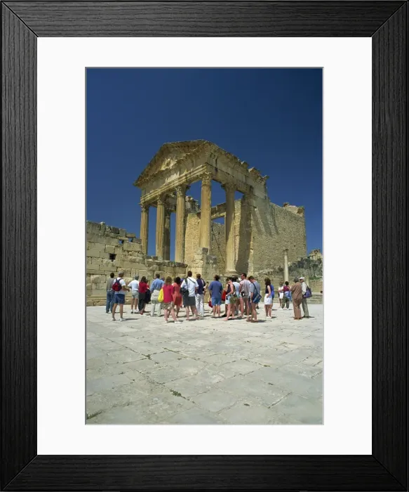 Framed Print : Tourists at the Roman ruins, the Capitol, Dougga, UNESCO World Heritage Site Framed Print : Tourists at the Roman ruins, the Capitol, Dougga, UNESCO World Heritage Site