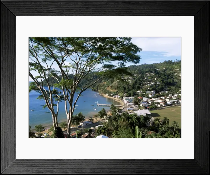 Framed Print : Elevated view over the fishing village of Charlotteville Framed Print : Elevated view over the fishing village of Charlotteville