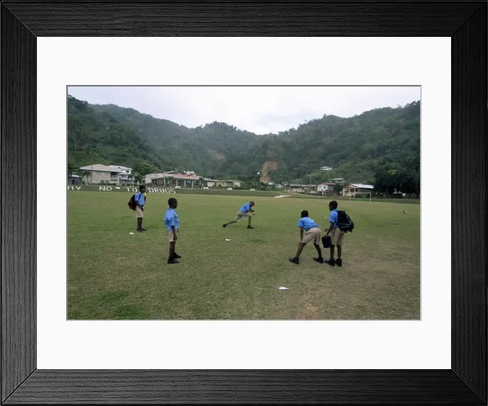 Framed Print : Boys playing cricket at Charlotteville Framed Print : Boys playing cricket at Charlotteville
