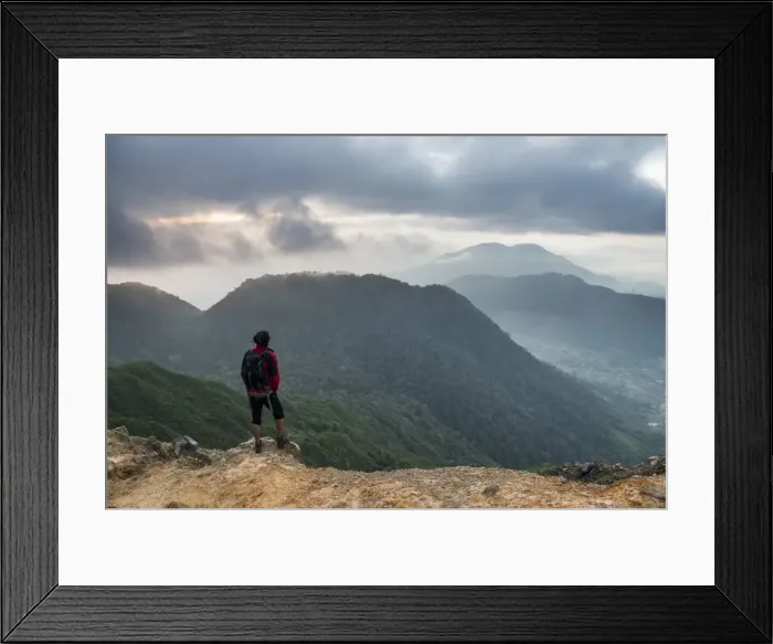 Framed Print : Tourist at the top of Sibayak Volcano at sunrise, Berastagi (Brastagi), North Sumatra Framed Print : Tourist at the top of Sibayak Volcano at sunrise, Berastagi (Brastagi), North Sumatra