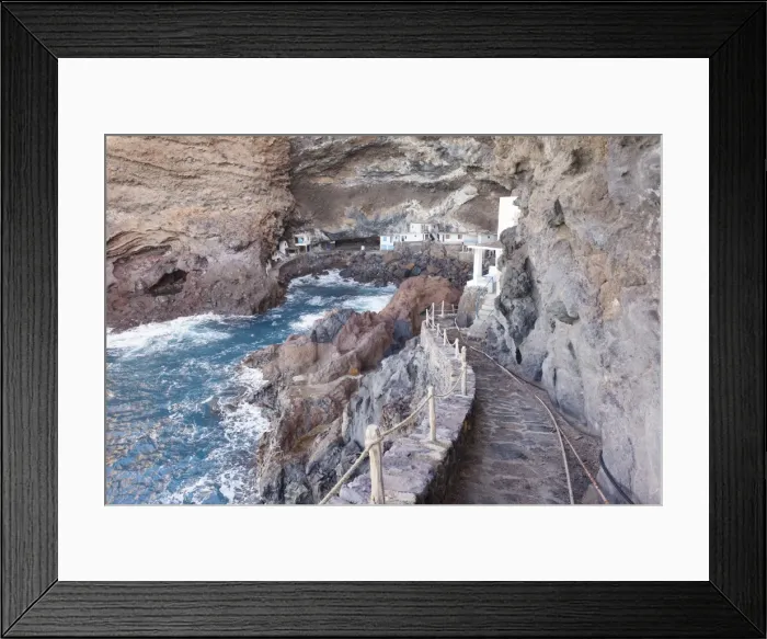 Framed Print : Fishermans houses at Cueva de Candeleria (Bay of Pirates), Tijarafe, La Palma, Canary Islands