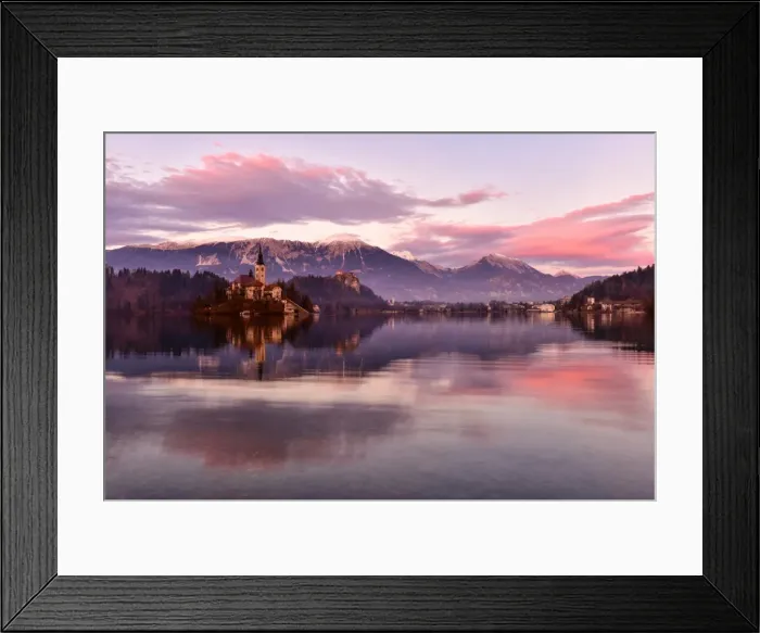 Framed Print : Lake Bled at sunset with Santa Maria Church (Church of Assumption), Gorenjska, Julian Alps Framed Print : Lake Bled at sunset with Santa Maria Church (Church of Assumption), Gorenjska, Julian Alps