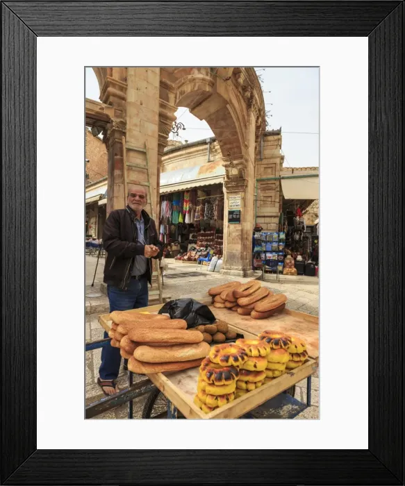 Framed Print : Bread seller with cart, Aftimos Souk, Mauristan, Christian Quarter, Old City, Jerusalem Framed Print : Bread seller with cart, Aftimos Souk, Mauristan, Christian Quarter, Old City, Jerusalem