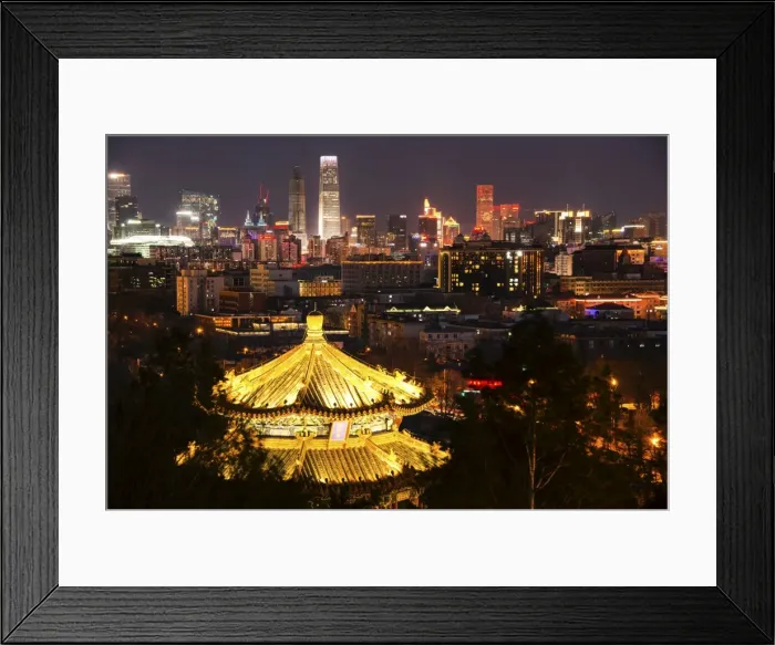 Framed Print : Illuminated pagoda and Beijing cityscape at night, Beijing, China, Asia Framed Print : Illuminated pagoda and Beijing cityscape at night, Beijing, China, Asia