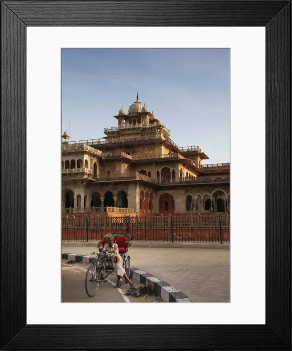 Framed Print : Rickshaw rider resting outside the ornate Albert Hall museum in the city of Jaipur Framed Print : Rickshaw rider resting outside the ornate Albert Hall museum in the city of Jaipur