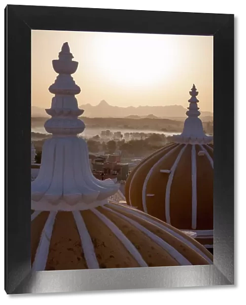 Domes of Deogarh Mahal Palace hotel at dawn, Deogarh, Rajasthan, India, Asia