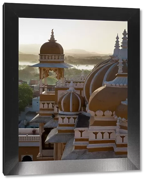 Domes of Deogarh Mahal Palace hotel at dawn, Deogarh, Rajasthan, India, Asia