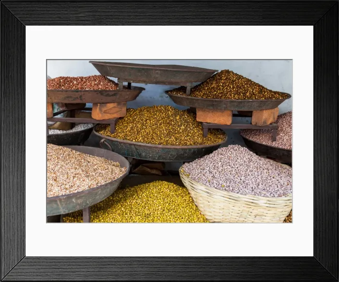 Framed Print : Dishes of spices for sale in a street market in the city of Udaipur, Rajasthan, India Framed Print : Dishes of spices for sale in a street market in the city of Udaipur, Rajasthan, India
