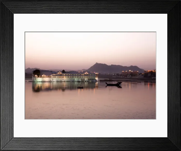 Framed Print : Perfect reflection of Lake Palace Hotel at dusk, situated in the middle of Lake Pichola Framed Print : Perfect reflection of Lake Palace Hotel at dusk, situated in the middle of Lake Pichola