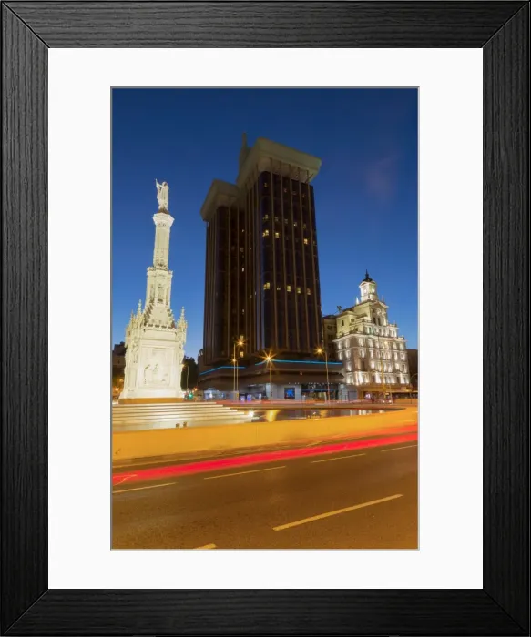 Framed Print : Statue of Columbus in Plaza de Colon at night, Madrid, Spain, Europe
