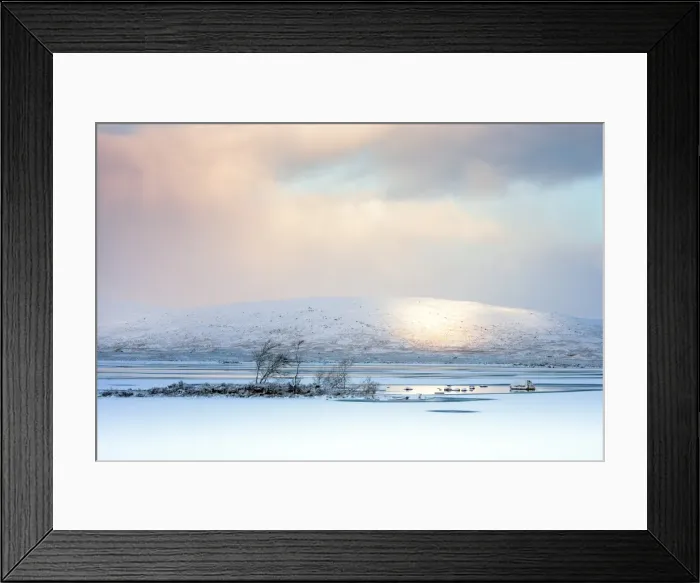 Framed Print : Winter view across Lochain na h achlaise at dawn, Rannoch Moor, Highland, Scotland Framed Print : Winter view across Lochain na h achlaise at dawn, Rannoch Moor, Highland, Scotland