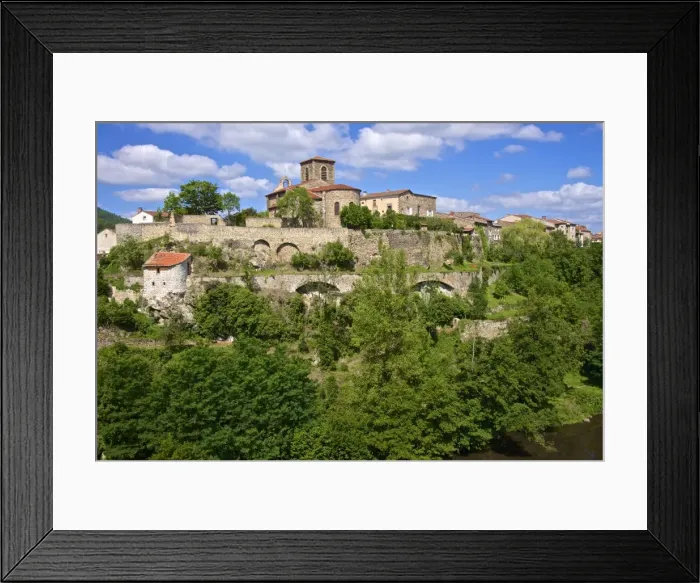 Framed Print : Perched medieval village, Saint Vincent church dating from the 12th century, and Allier River Framed Print : Perched medieval village, Saint Vincent church dating from the 12th century, and Allier River