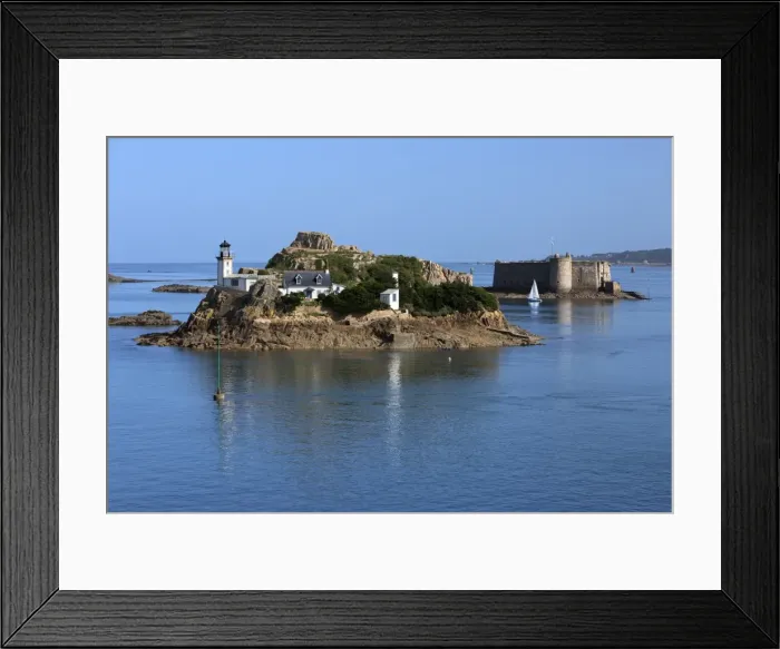 Framed Print : Lighthouse on Ile Louet and Chateau du Taureau in Morlaix Bay, Carantec, Finistere Framed Print : Lighthouse on Ile Louet and Chateau du Taureau in Morlaix Bay, Carantec, Finistere