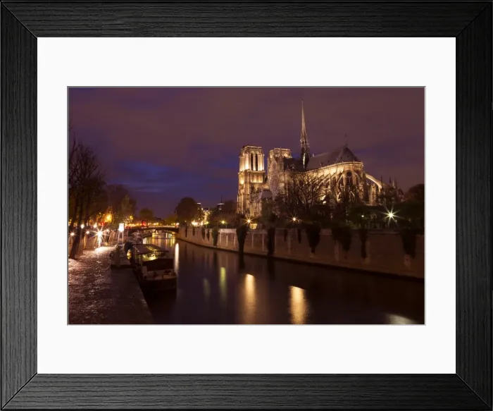 Framed Print : Notre Dame Cathedral at night with River Seine, Paris, France, Europe Framed Print : Notre Dame Cathedral at night with River Seine, Paris, France, Europe