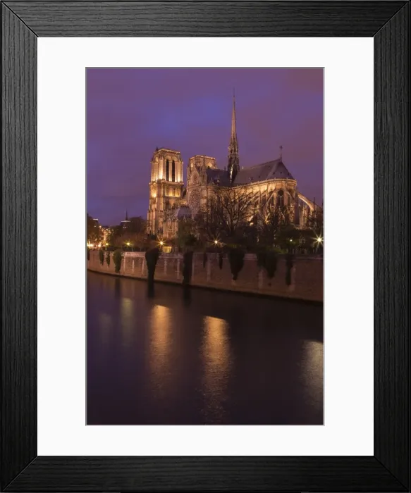Framed Print : Notre Dame Cathedral floodlit at night with River Seine, Paris, France, Europe Framed Print : Notre Dame Cathedral floodlit at night with River Seine, Paris, France, Europe
