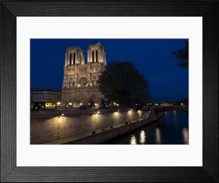 Framed Print : Notre Dame Cathedral and River Seine at night, Paris, France, Europe Framed Print : Notre Dame Cathedral and River Seine at night, Paris, France, Europe