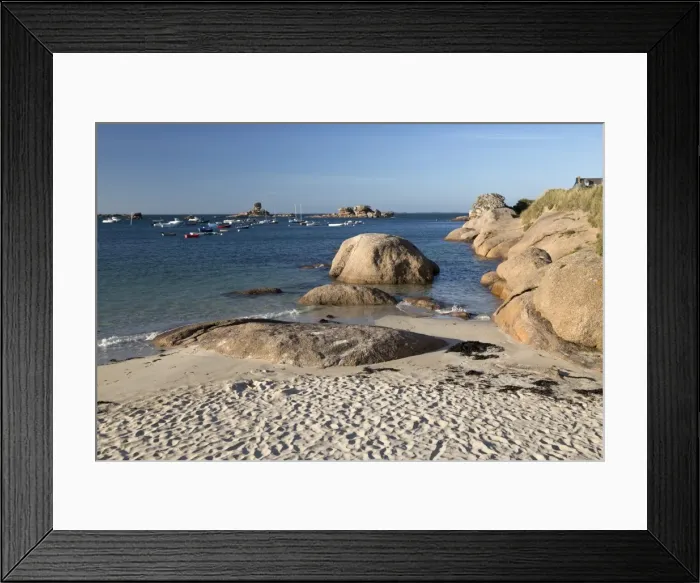 Framed Print : White sand beach and pink rocks, Tregastel-Plage, Cote de Granit Rose, Cotes d Armor Framed Print : White sand beach and pink rocks, Tregastel-Plage, Cote de Granit Rose, Cotes d Armor