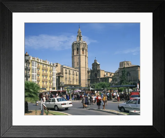 Framed Print : Busy street scene on the Plaza de Zaragoza with Framed Print : Busy street scene on the Plaza de Zaragoza with