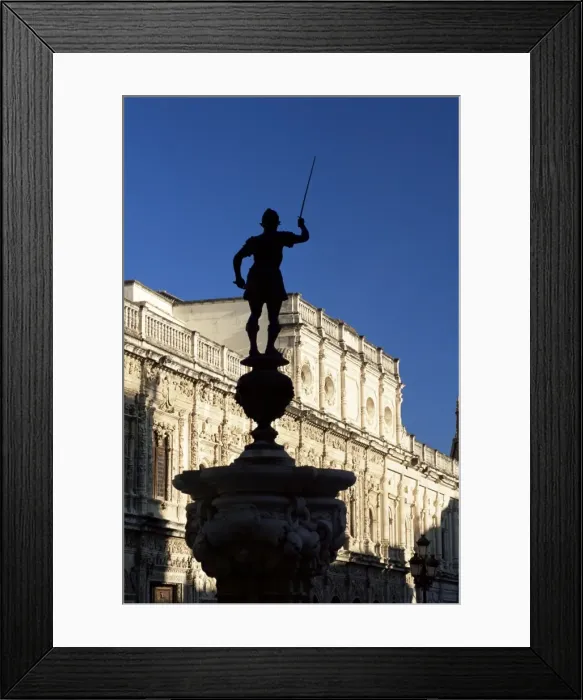 Framed Print : Ornate facade of the City Hall (Ayuntamiento) behind statue Framed Print : Ornate facade of the City Hall (Ayuntamiento) behind statue
