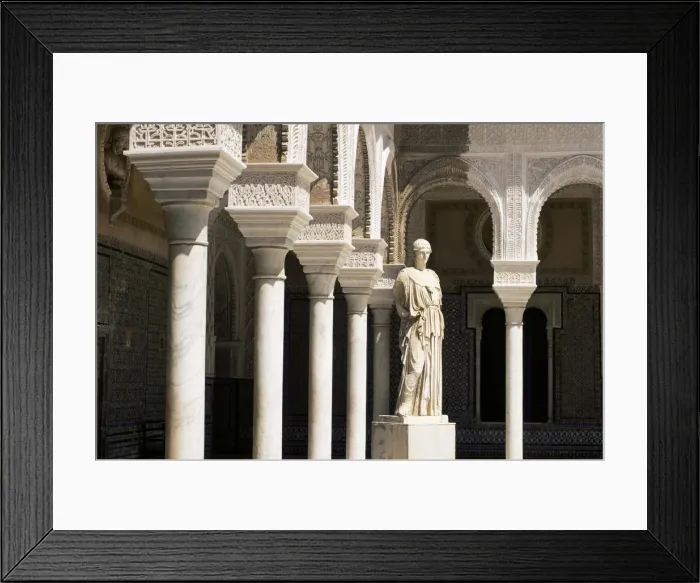 Framed Print : Mudejar arches and Greek statue of Athene in the Patio Principal Framed Print : Mudejar arches and Greek statue of Athene in the Patio Principal