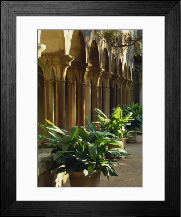 Framed Print : Pillars lining castle courtyard