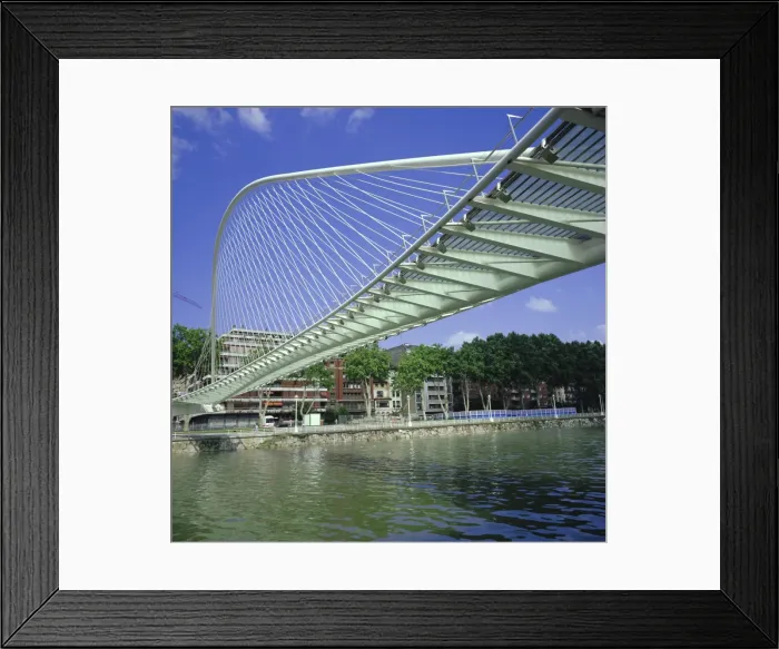 Framed Print : Zubizuri curved pedestrian bridge over Bilbao River Framed Print : Zubizuri curved pedestrian bridge over Bilbao River