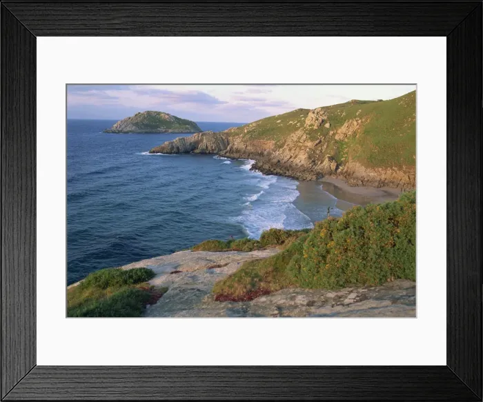 Framed Print : Rocky coastline and inaccessible beach near Punt de Framed Print : Rocky coastline and inaccessible beach near Punt de