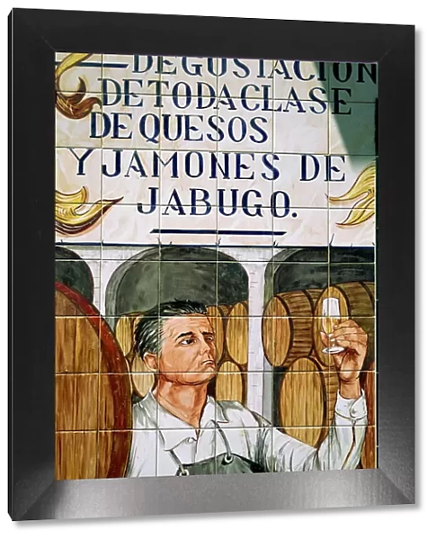 Picture in tiles of wine taster in the Restaurant Lachata in Madrid