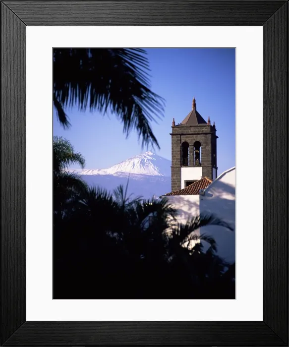 Framed Print : Church tower with Mount Teide behind Framed Print : Church tower with Mount Teide behind