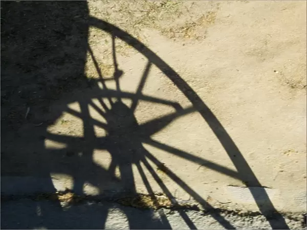 Shadow of horse carriage wheel in Santa Cruz district