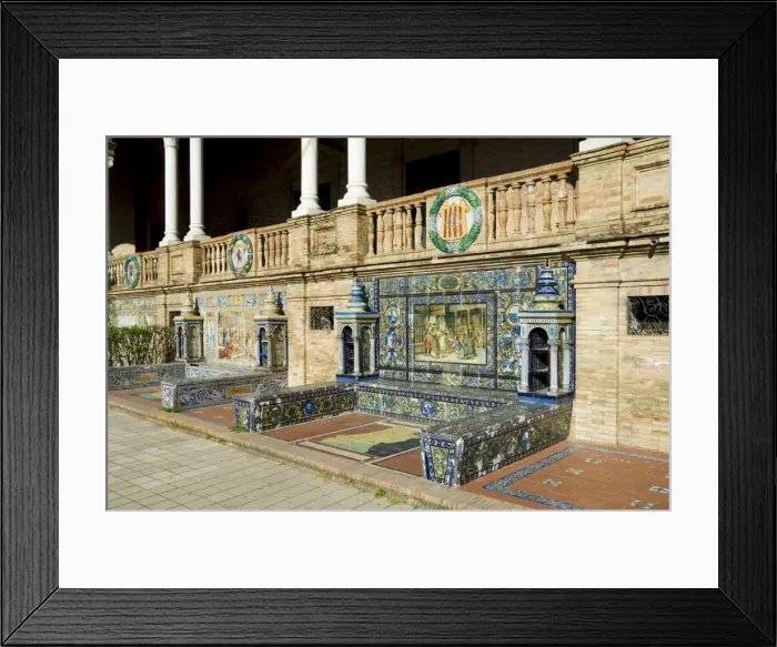 Framed Print : Tiled seating depicting various parts of historic Spain Framed Print : Tiled seating depicting various parts of historic Spain