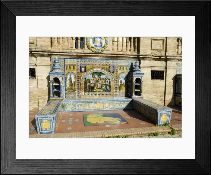 Framed Print : Tiled seating depicting various parts of historic Spain Framed Print : Tiled seating depicting various parts of historic Spain