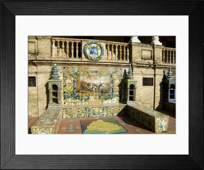 Framed Print : Tiled seating depicting various parts of historic Spain
