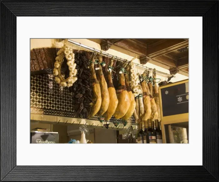 Framed Print : Hams hanging in tapas bar and restaurant Framed Print : Hams hanging in tapas bar and restaurant