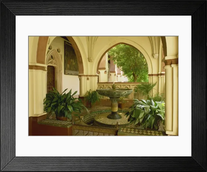Framed Print : Interior with fountain and plants in the patio of Framed Print : Interior with fountain and plants in the patio of