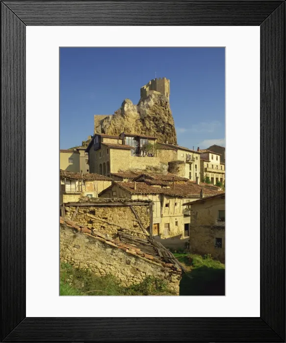 Framed Print : Castle on skyline and village houses Framed Print : Castle on skyline and village houses