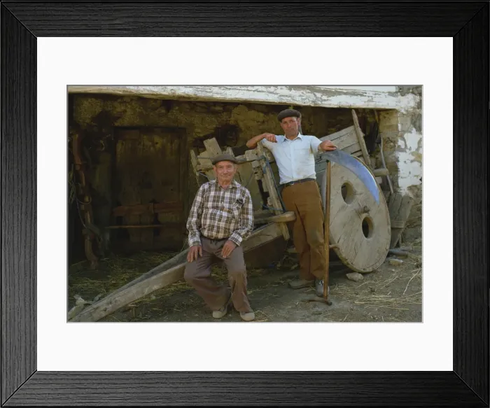 Framed Print : Portrait of two farmers wearing berets and looking at the camera Framed Print : Portrait of two farmers wearing berets and looking at the camera