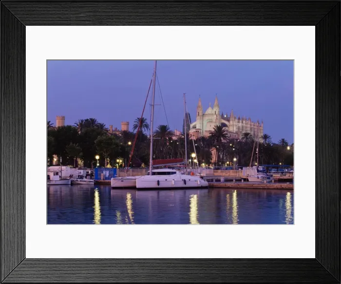 Framed Print : Palma cathedral from the harbour at dusk Framed Print : Palma cathedral from the harbour at dusk