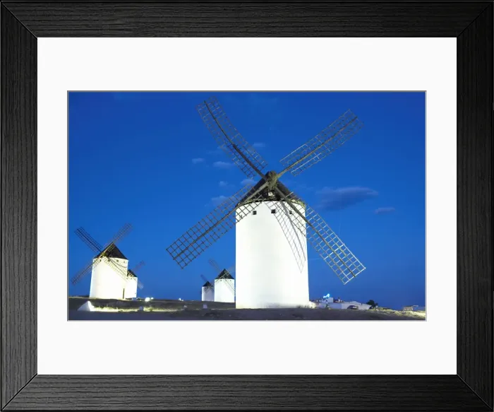 Framed Print : Old traditional windmills at dusk