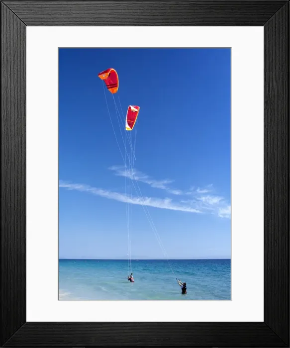 Framed Print : Two kiteboarders trying to take off Framed Print : Two kiteboarders trying to take off