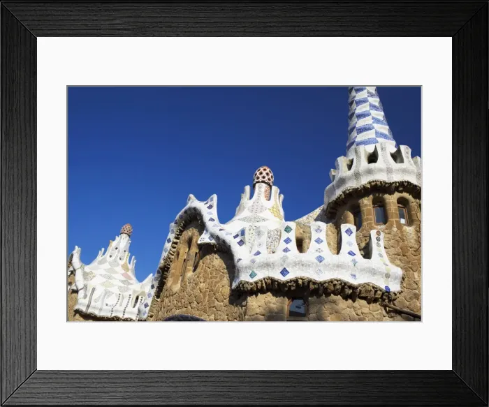 Framed Print : Bizarre Gaudis mosaics roof Framed Print : Bizarre Gaudis mosaics roof