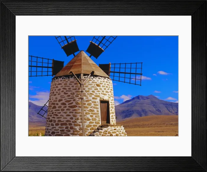 Framed Print : Old Windmill with volcanoes in background near Tefia Framed Print : Old Windmill with volcanoes in background near Tefia