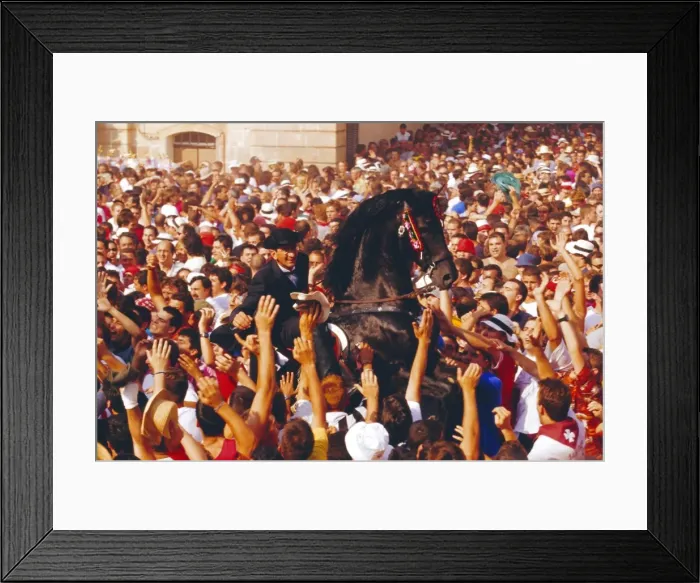 Framed Print : Rider on a rearing horse among the crowds during Sant Joans festival Framed Print : Rider on a rearing horse among the crowds during Sant Joans festival